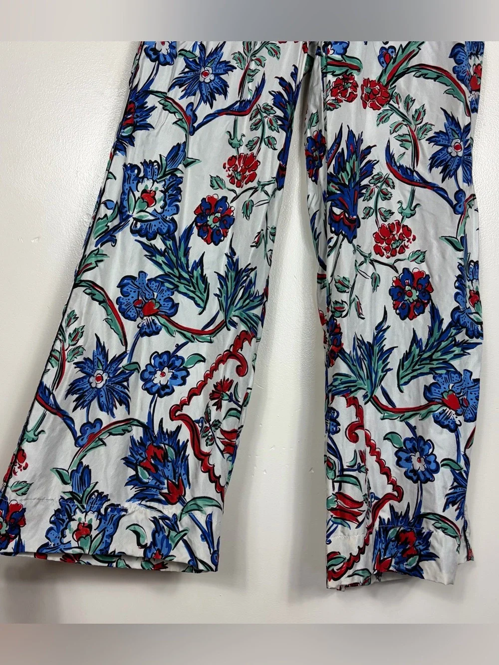 Tory Birch Silk Floral Wide Leg Pants 6 Boho Festival Coastal Shabby Vacation